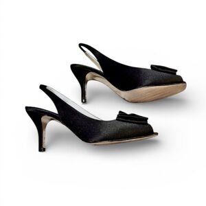 ⭐️ Browns Couture ($198) Black Satin Open Toe Sling Back Heels